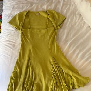 Free People Lime Green Short-Sleeve Fit & Flare Mini Dress